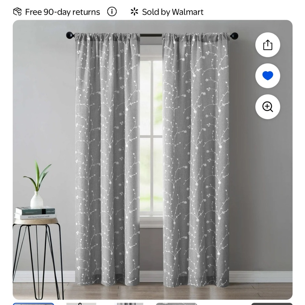 Mainstays Heathered Embroidery Sheer Curtain Panel Pair, 37" x 84"